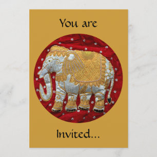 Embellished Indian Elephant Red and Gold Invitation