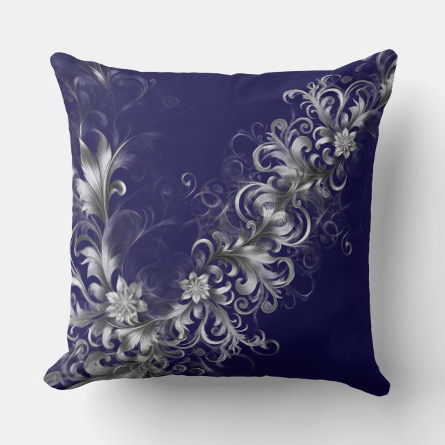 Embellished Navy Blue Throw Pillow (Front)