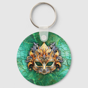Embellished Venatian Mask on Bright Green Keychain
