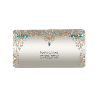 Embellishing Gold Blue Stones Address Label