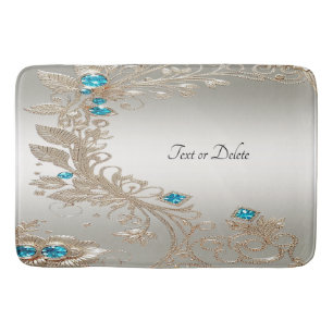 Embellishing Gold Blue Stones Bath Mat