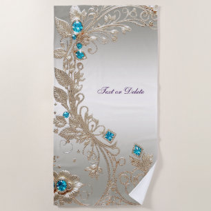 Embellishing Gold Blue Stones Beach Towel