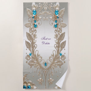 Embellishing Gold Blue Stones Beach Towel