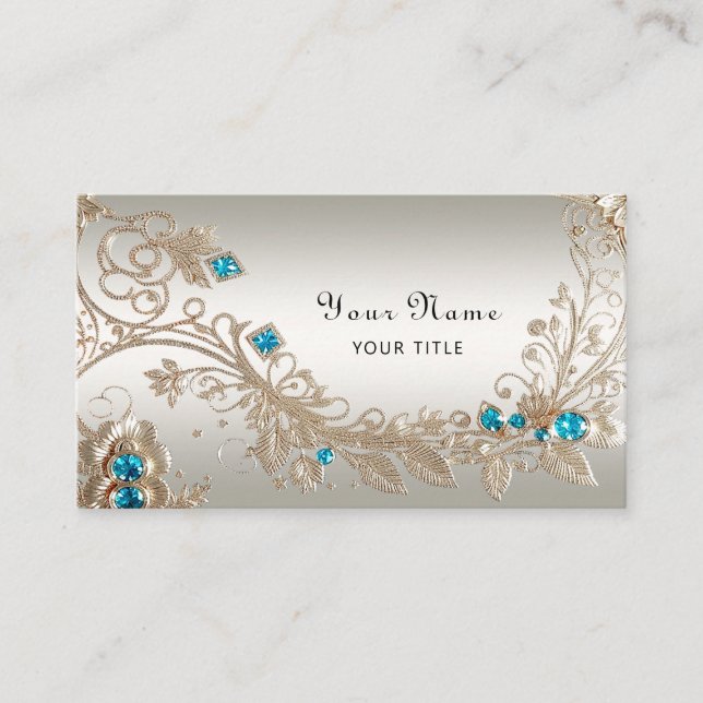 Embellishing Gold Blue Stones Business Card (Front)
