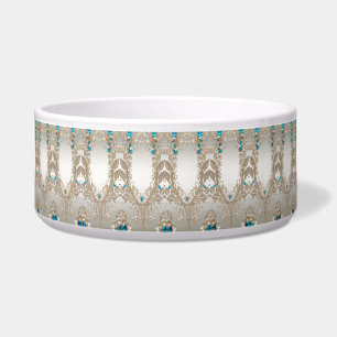 Embellishing Gold Blue Stones Ceramic Pet Bowl