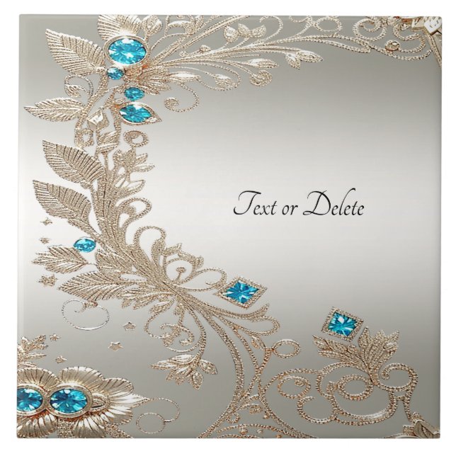 Embellishing Gold Blue Stones Ceramic Tile (Front)