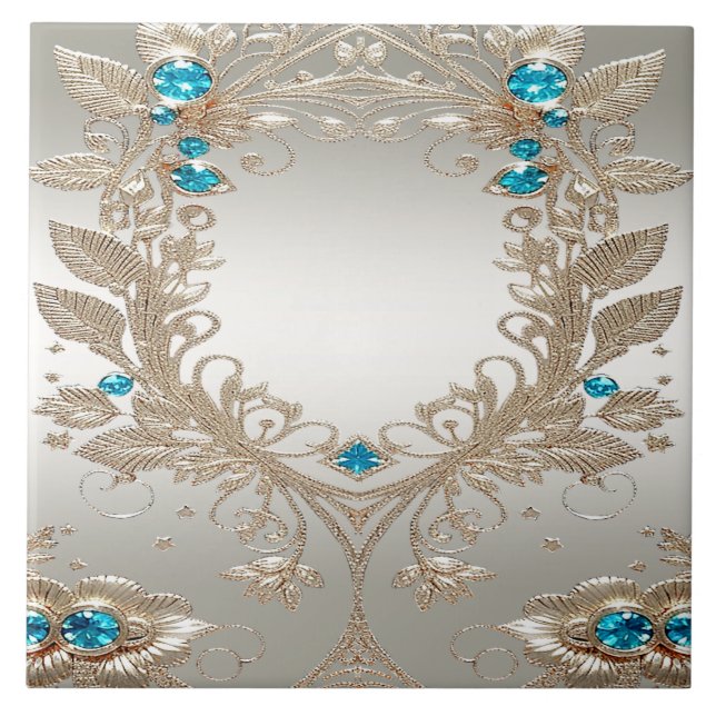 Embellishing Gold Blue Stones Ceramic Tile (Front)