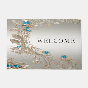 Embellishing Gold Blue Stones Doormat