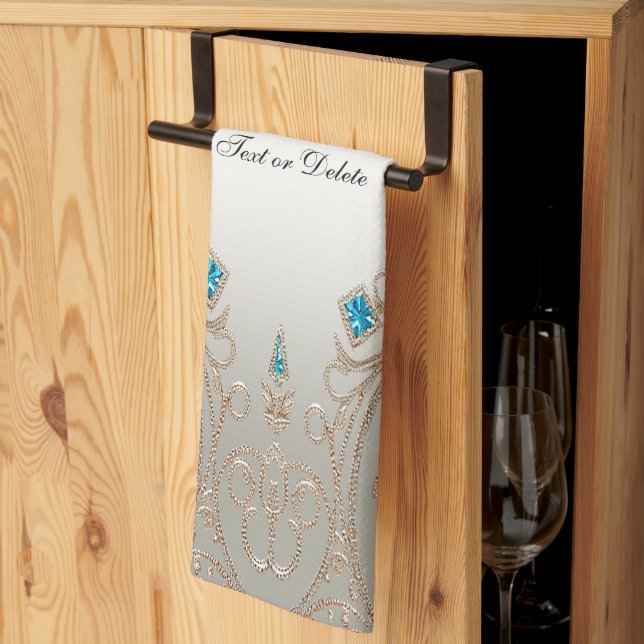 Embellishing Gold Blue Stones Kitchen Towels (Thirds Fold)