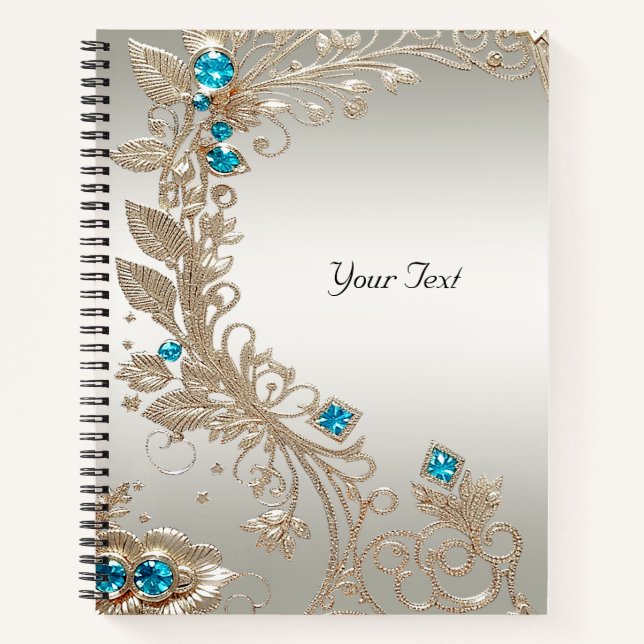 Embellishing Gold Blue Stones Notebook (Front)