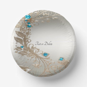 Embellishing Gold Blue Stones Paper Bowls Paper Plate