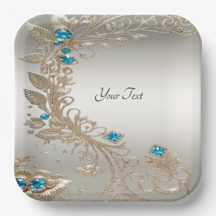 Embellishing Gold Blue Stones Paper Plate