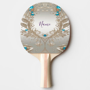 Embellishing Gold Blue Stones Ping Pong Paddle