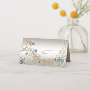 Embellishing Gold Blue Stones Place Card