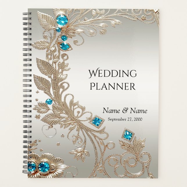 Embellishing Gold Blue Stones Planner (Front)