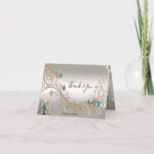 Embellishing Gold Blue Stones Thank You Card