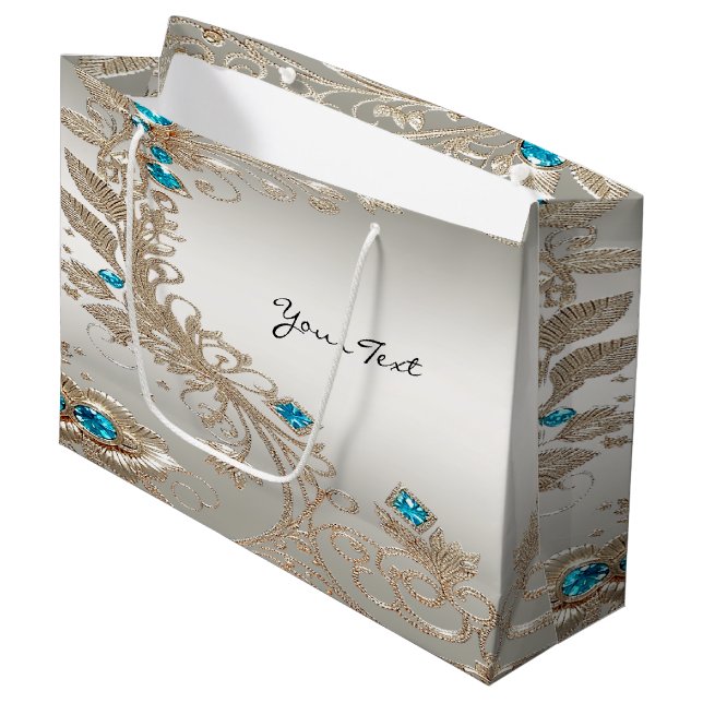 Embellister Gold Blue Stones Cadeau Sac (Devant Angle)