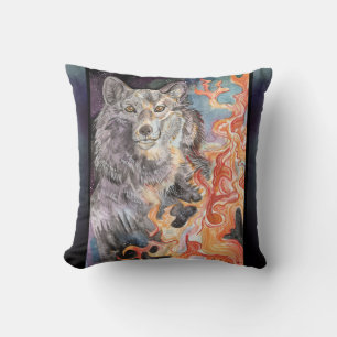 Ember Eyes Wolf watercolor Throw Pillow