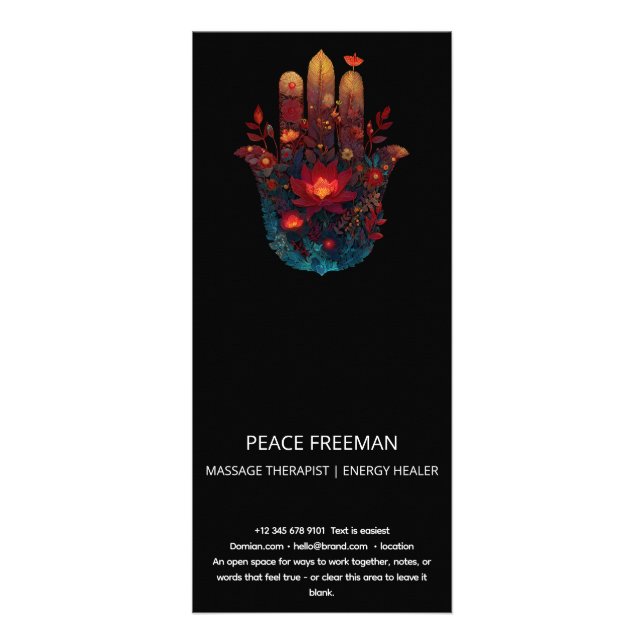 Ember Lotus | Hamsa Hand Design Rack Card (Back)