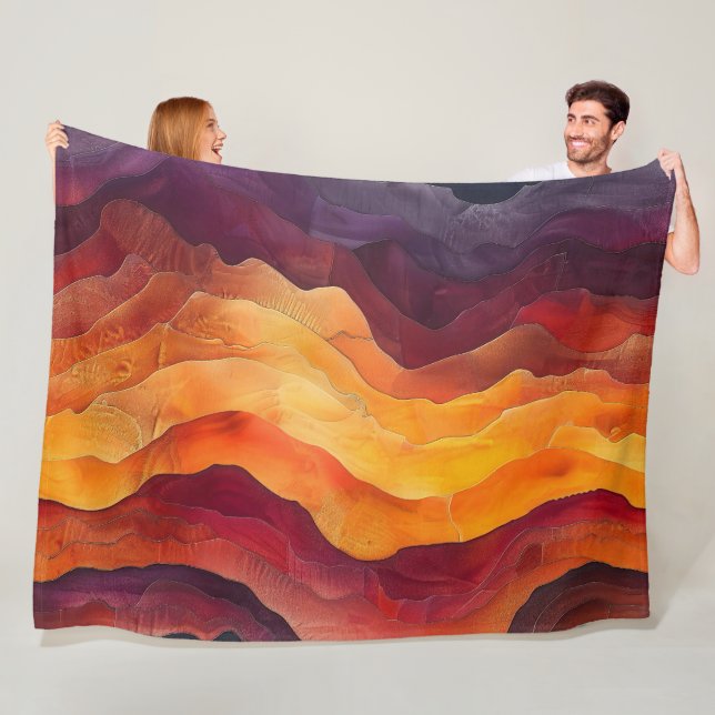 Ember Strata – Abstract Layers of Earth and Fire Fleece Blanket (In Situ)