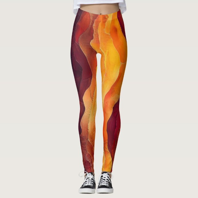 Ember Strata – Abstract Layers of Earth and Fire Leggings (Front)