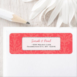Emberglow Pinkish Coral Damask Return Address