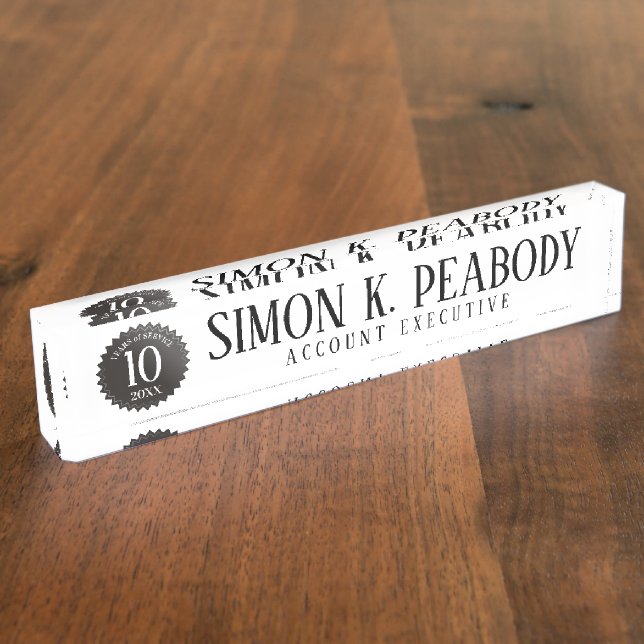 Emblem 10 year employee anniversary nameplate (Side)