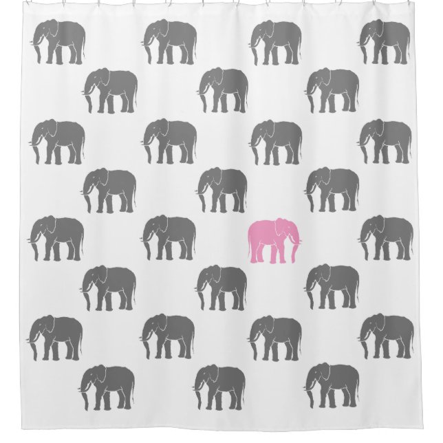 Emblematic Pink Elephant Among Grey Ones on White (Front)