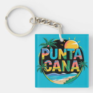 Emblème d'art de voyage coloré Punta Cana Sunset