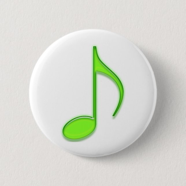 Emboss Green Music 8th Musical Note 2 Inch Round Button (Front)