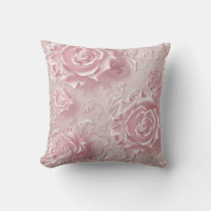 Embossed 3D Rose Floral Throw Pillow