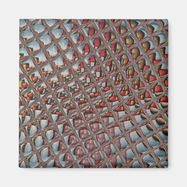 Embossed Ash Grey Maroon Chequered: A Modern Art Magnet (Front)