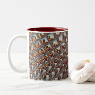 Embossed Ash Grey Maroon Chequered: A Modern Art Two-Tone Coffee Mug
