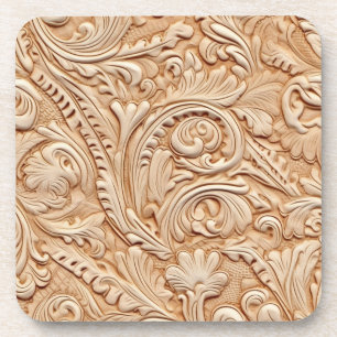 Embossed beige faux leather coaster