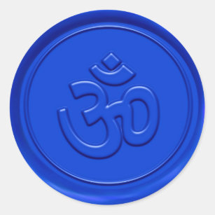 Embossed Blue Om Sign Classic Round Sticker