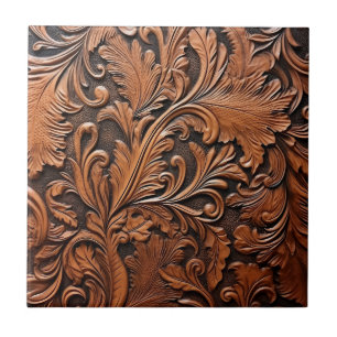 Embossed brown leather tile