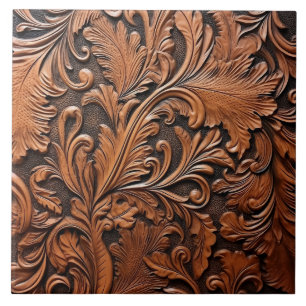 Embossed brown leather tile