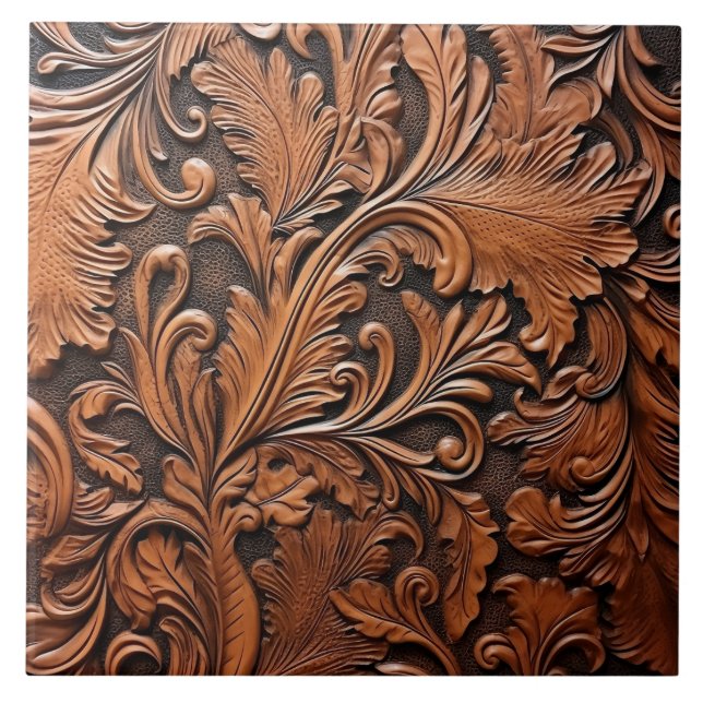 Embossed brown leather tile (Front)