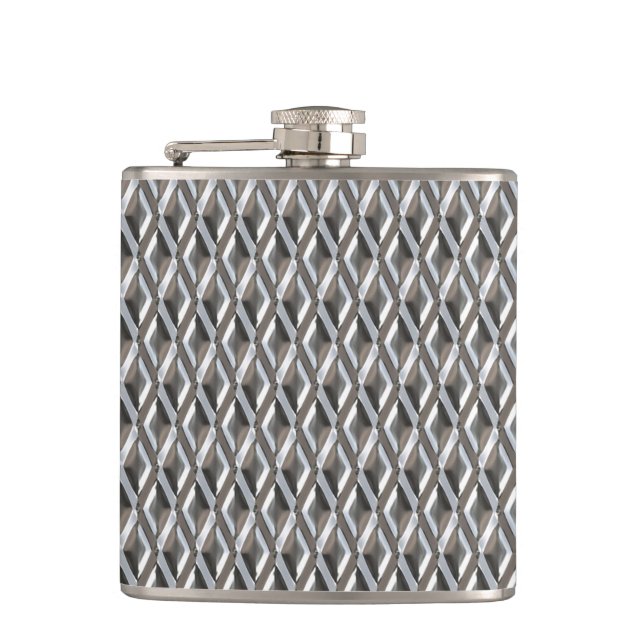 Embossed Chrome Harlequin Diamonds Print Hip Flask (Front)