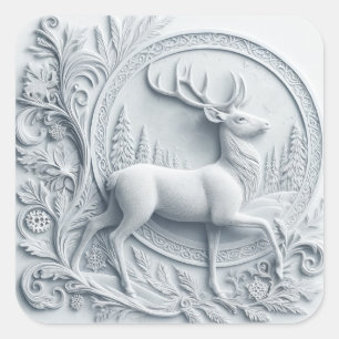 Embossed Collage Deer in Motion Square Sticker