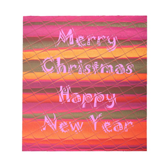 Embossed Colorful Stripes: Merry Christmas Happy N Notepad (Front)