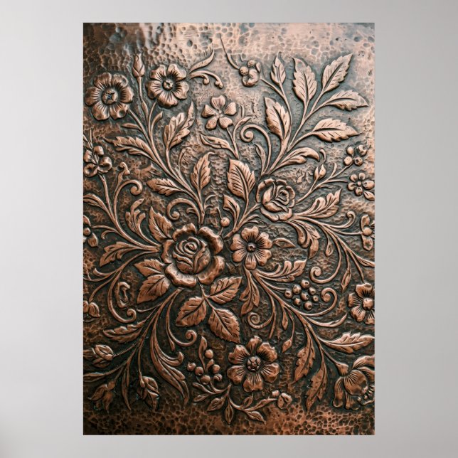 Embossed Copper Floral Relief Art Poster (Front)