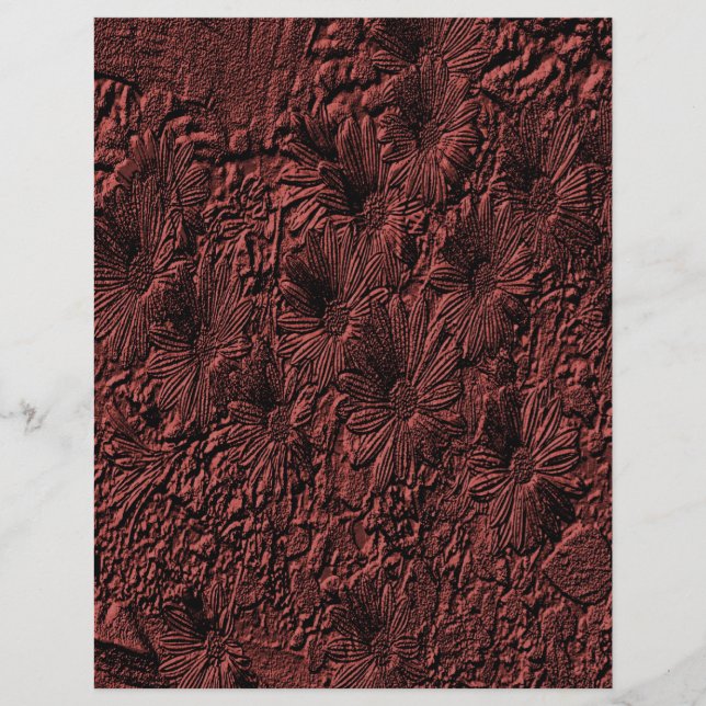 Embossed Daisies Burgundy Floral Scrapbook Paper (Front)