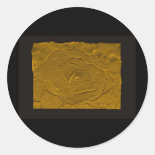 Embossed Deep Gold Rose Classic Round Sticker
