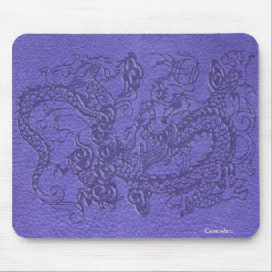 Embossed Dragon on Blue Leather Texture Mouse Pad