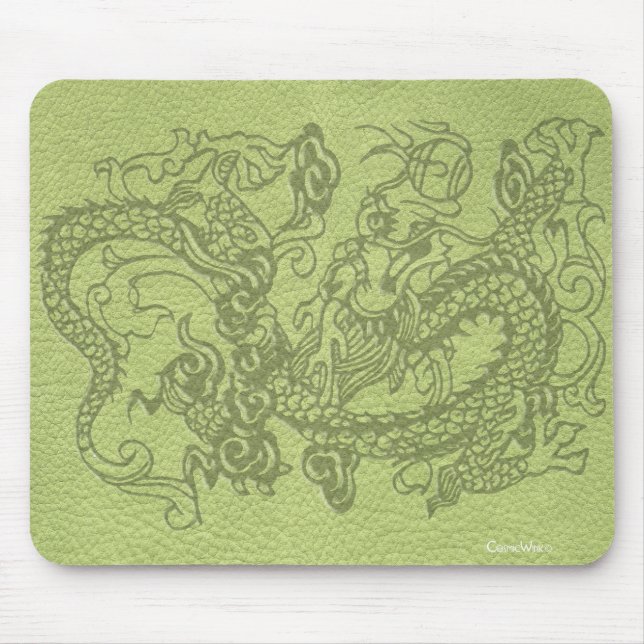 Embossed Dragon on Lime Green Leather Texture Mouse Pad (Front)