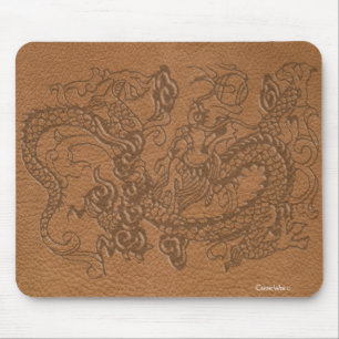 Embossed Dragon on Tan Leather Texture Mouse Pad