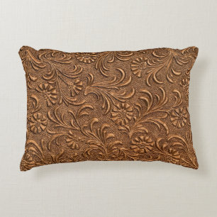 embossed floral panel, copper accent pillow