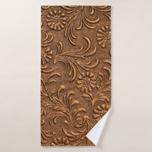 embossed floral panel, copper bath towel