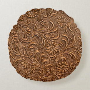 embossed floral panel, copper round pillow